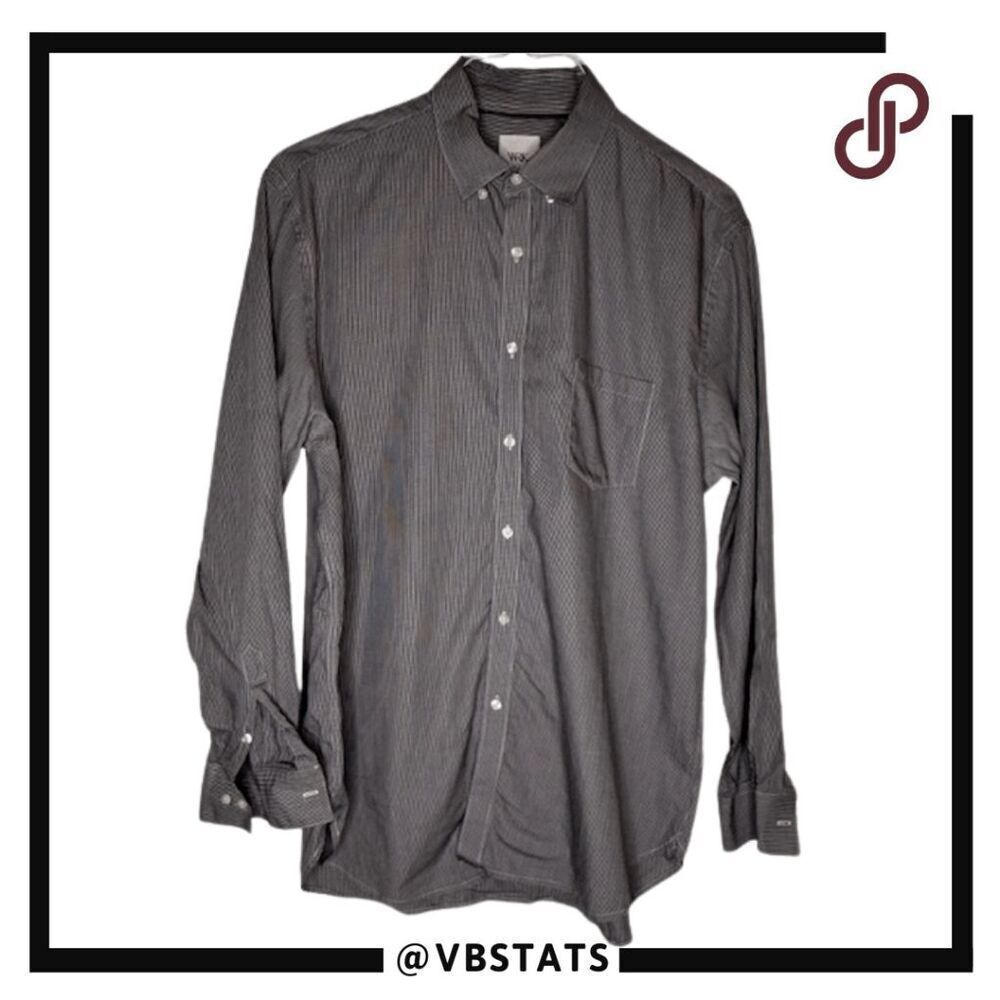 WRK Men's Plaid Cotton Button Down Shirt Black White Size 17.5 34-35